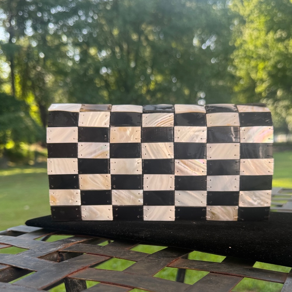 Bag Shoulder bag, / clutch Checkered Black and Cream mother of pearl